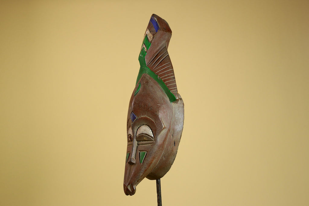 African Guro Mask Carved Wood Green Crest Côte d’Ivoire Tribal Art Decor-G5935
