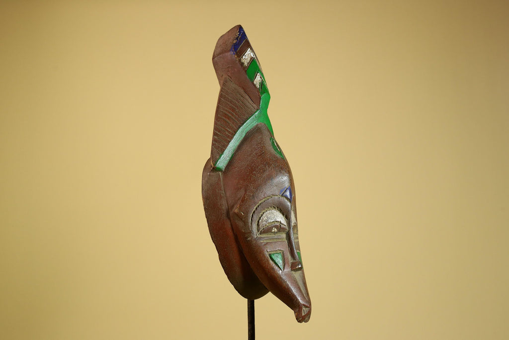 African Guro Mask Carved Wood Green Crest Côte d’Ivoire Tribal Art Decor-G5935