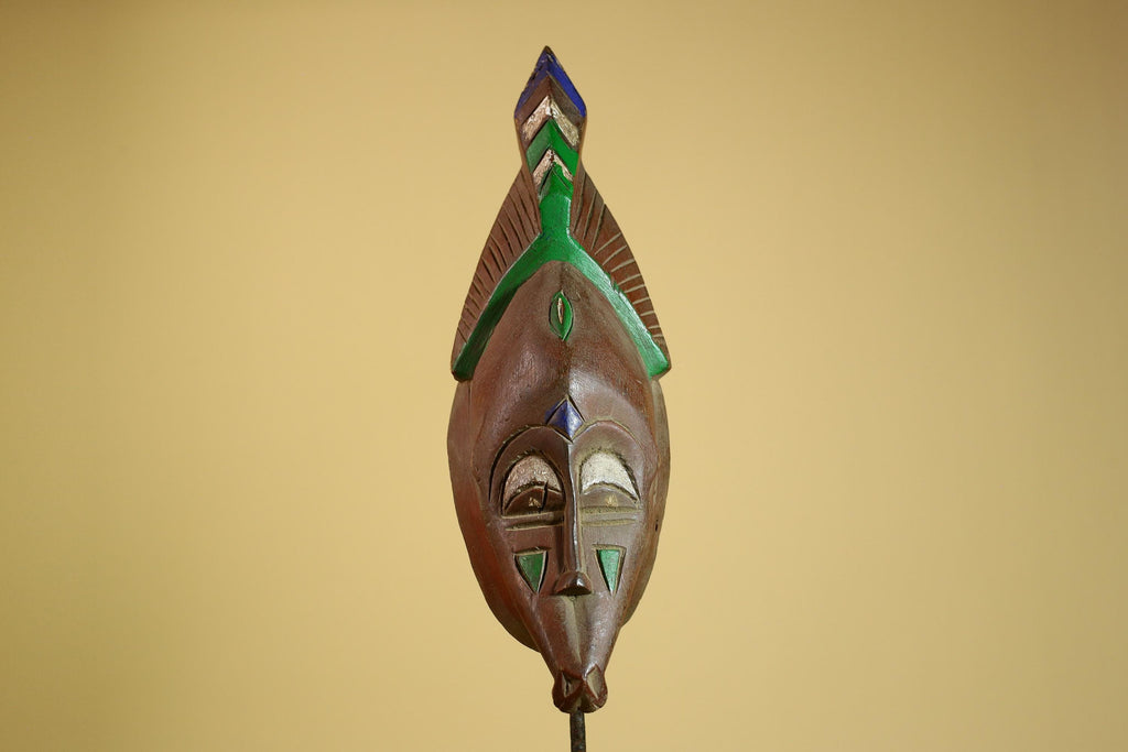 African Guro Mask Carved Wood Green Crest Côte d’Ivoire Tribal Art Decor-G5935
