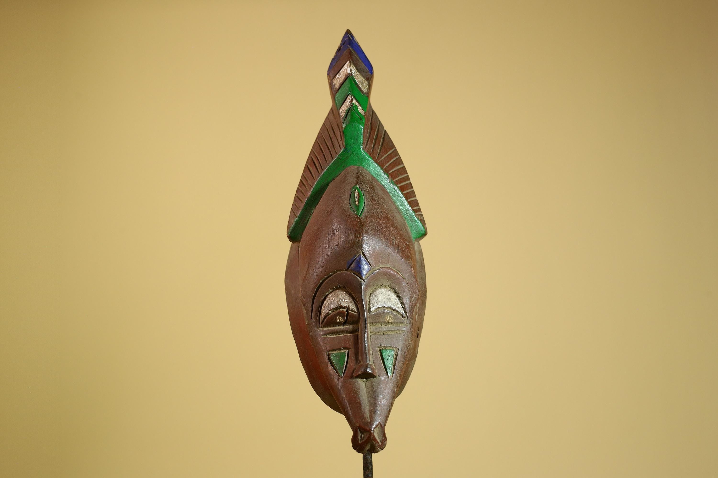 African Guro Mask Carved Wood Green Crest Côte d’Ivoire Tribal Art Decor-G5935