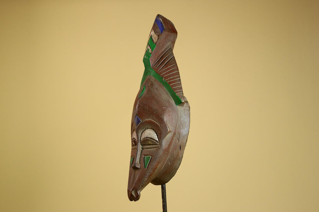 African Guro Mask Carved Wood Green Crest Côte d’Ivoire Tribal Art Decor-G5935