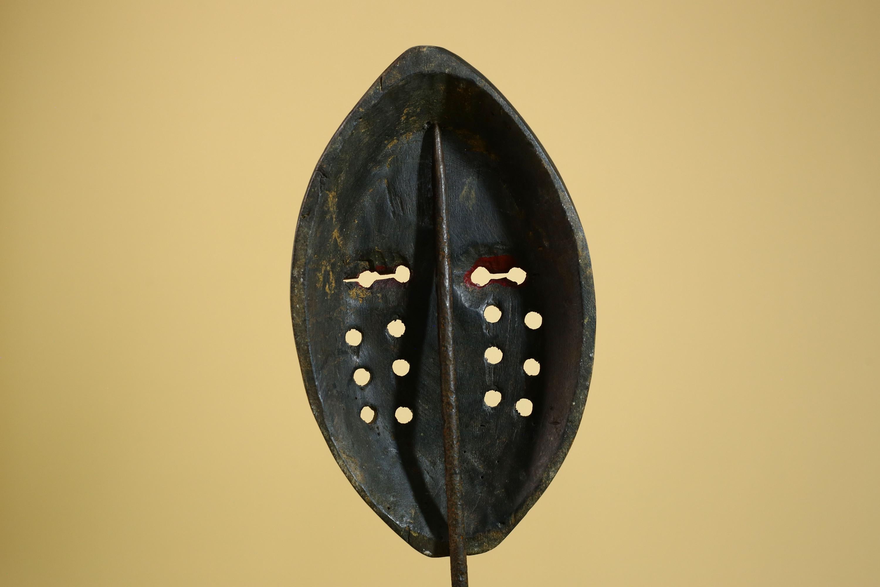 African Mask Carved Wood Painted Face Hole Pattern Congo Tribal Art Decorr-G5936
