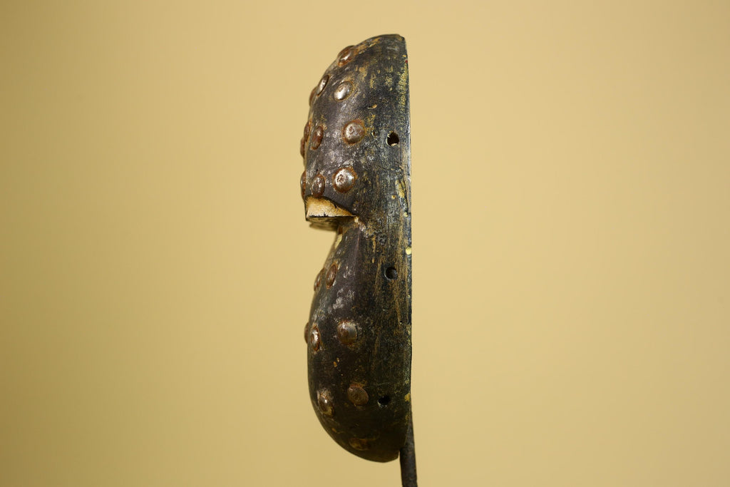 African Tribal Mask Carved Wood Metal Studs Congo Art Decor-G5937