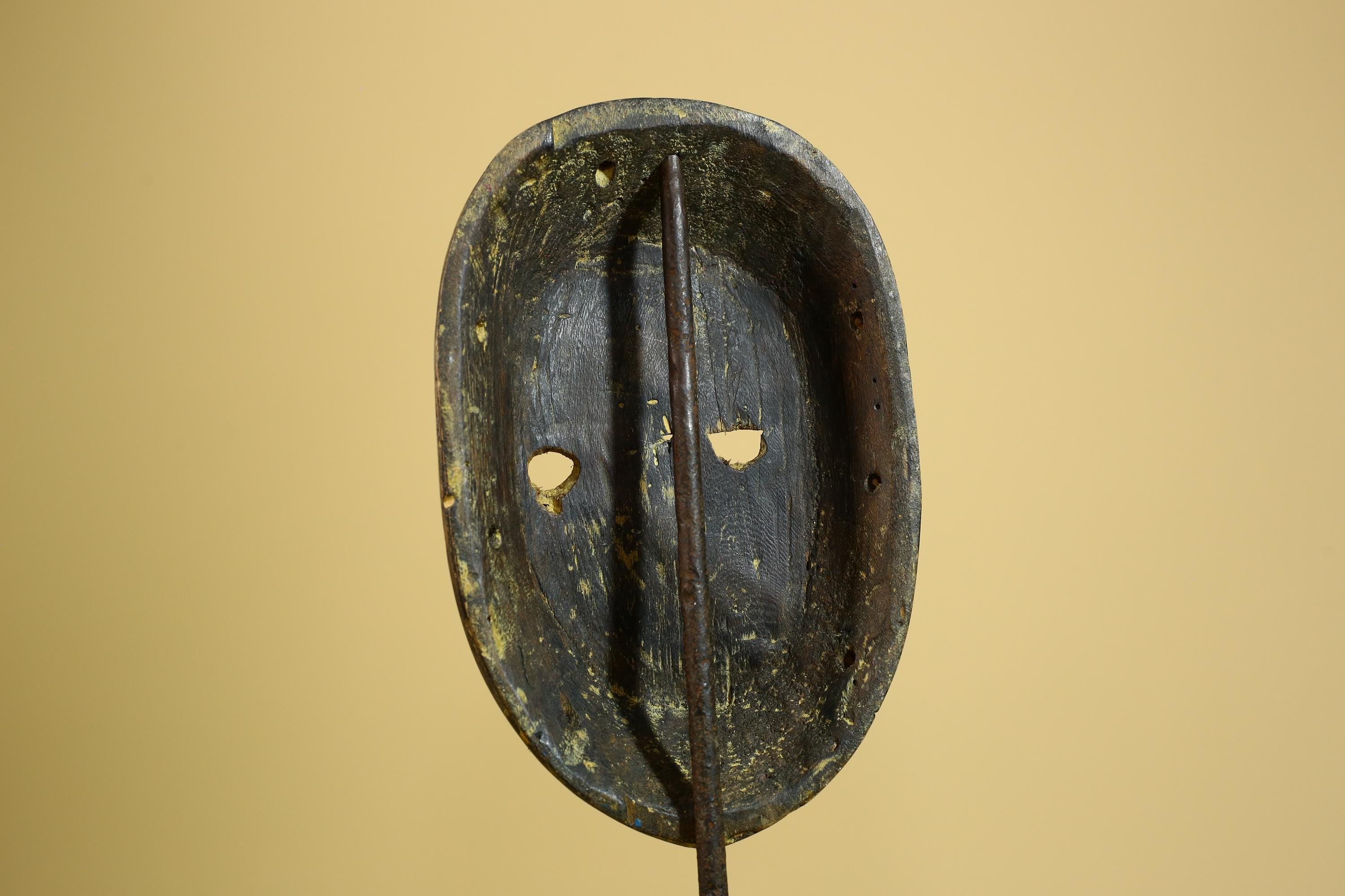 African Tribal Mask Carved Wood Metal Studs Congo Art Decor-G5937