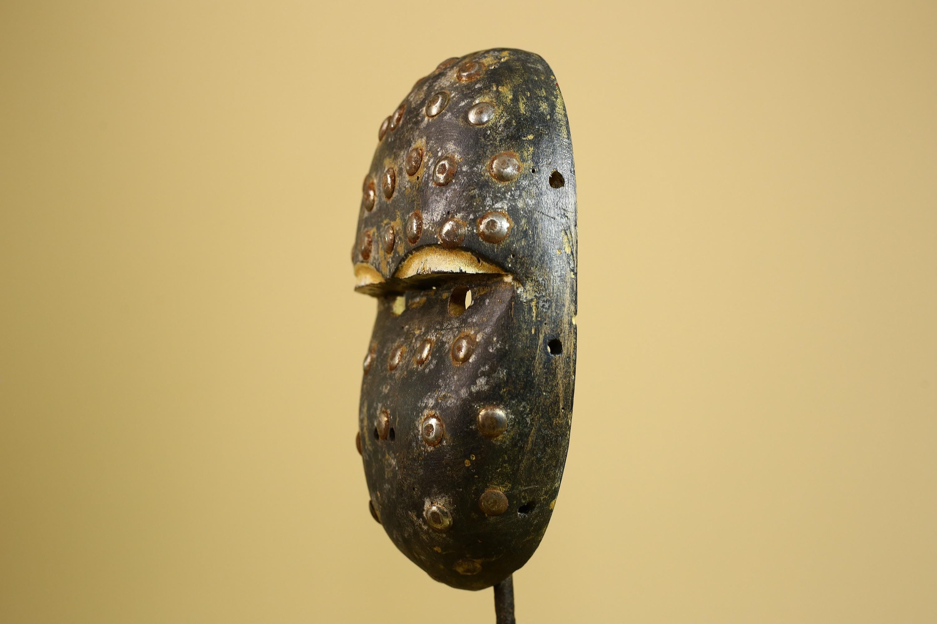 African Tribal Mask Carved Wood Metal Studs Congo Art Decor-G5937