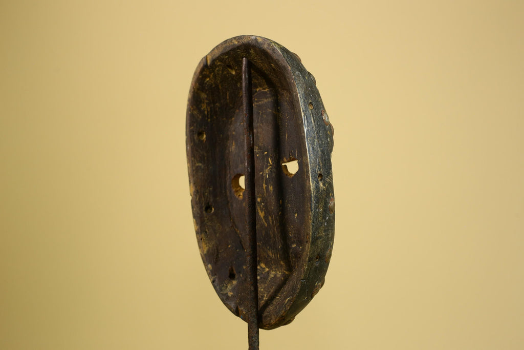 African Tribal Mask Carved Wood Metal Studs Congo Art Decor-G5937