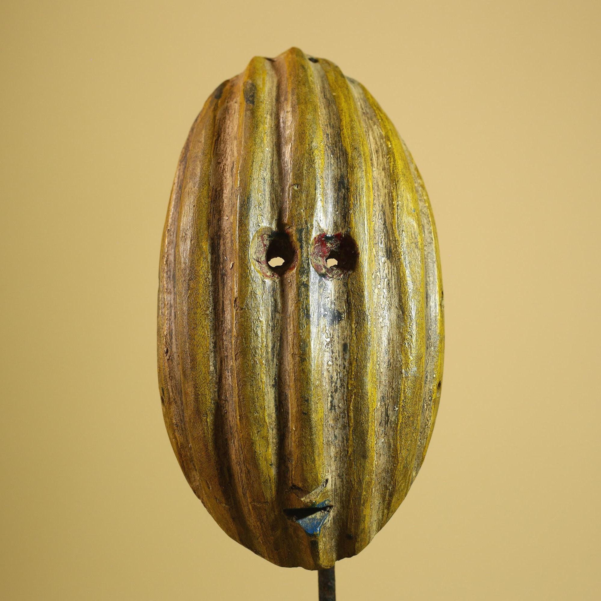 African Tribal Mask Carved Wood Ribbed Design West Africa Wall Art Decor-G5938