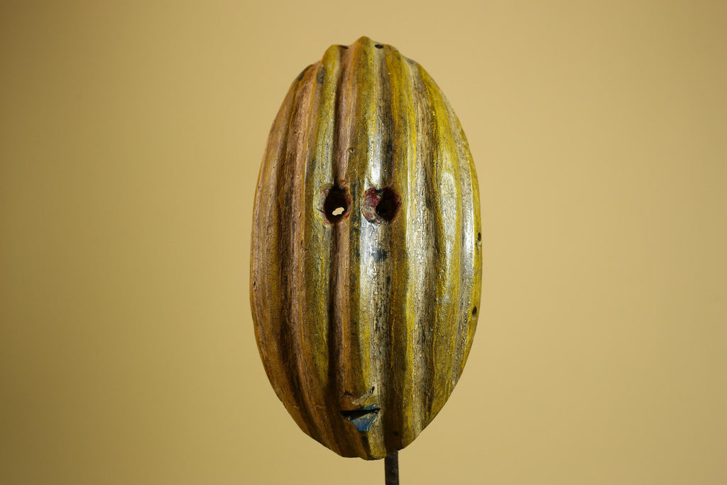 African Tribal Mask Carved Wood Ribbed Design West Africa Wall Art Decor-G5938