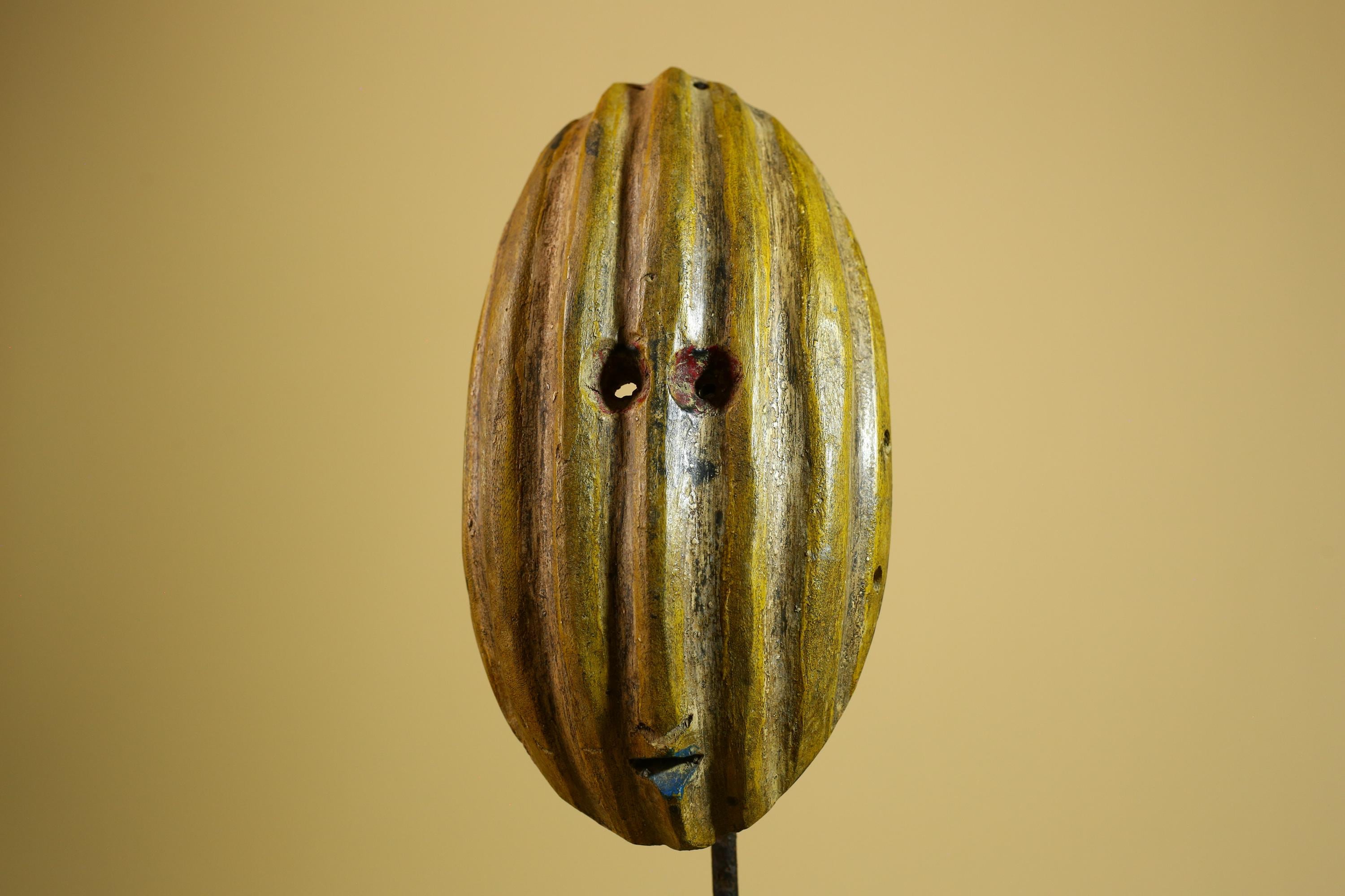 African Tribal Mask Carved Wood Ribbed Design West Africa Wall Art Decor-G5938