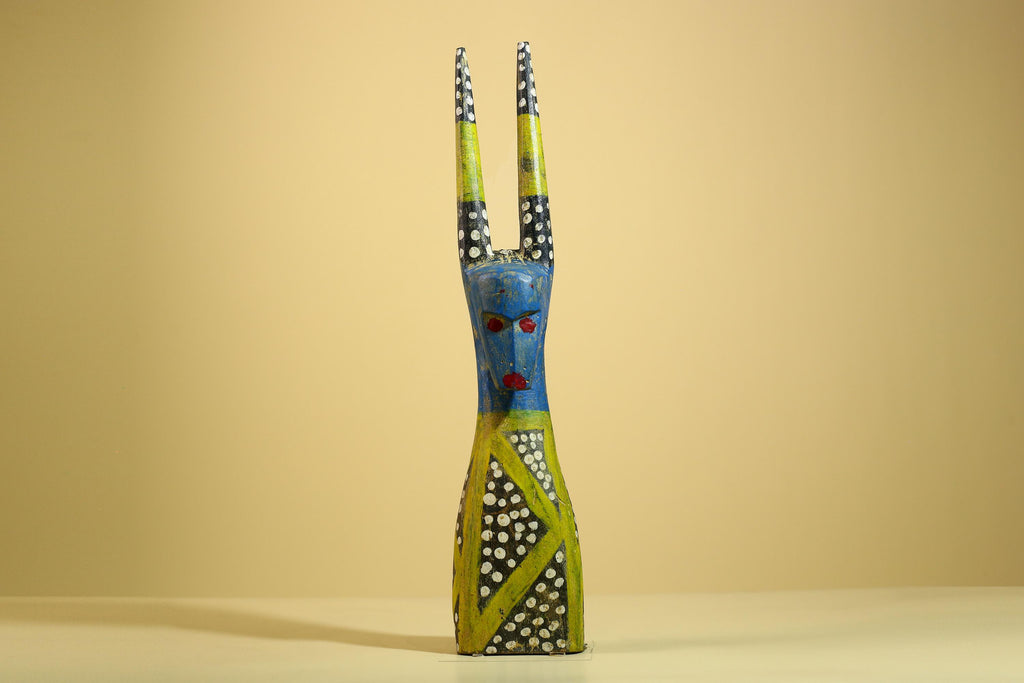 African Spirit Statue Carved Wood Painted Figure Côte d’Ivoire Tribal Art-G5941