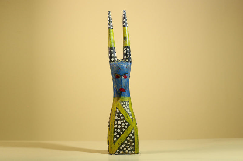 African Spirit Statue Carved Wood Painted Figure Côte d’Ivoire Tribal Art-G5941