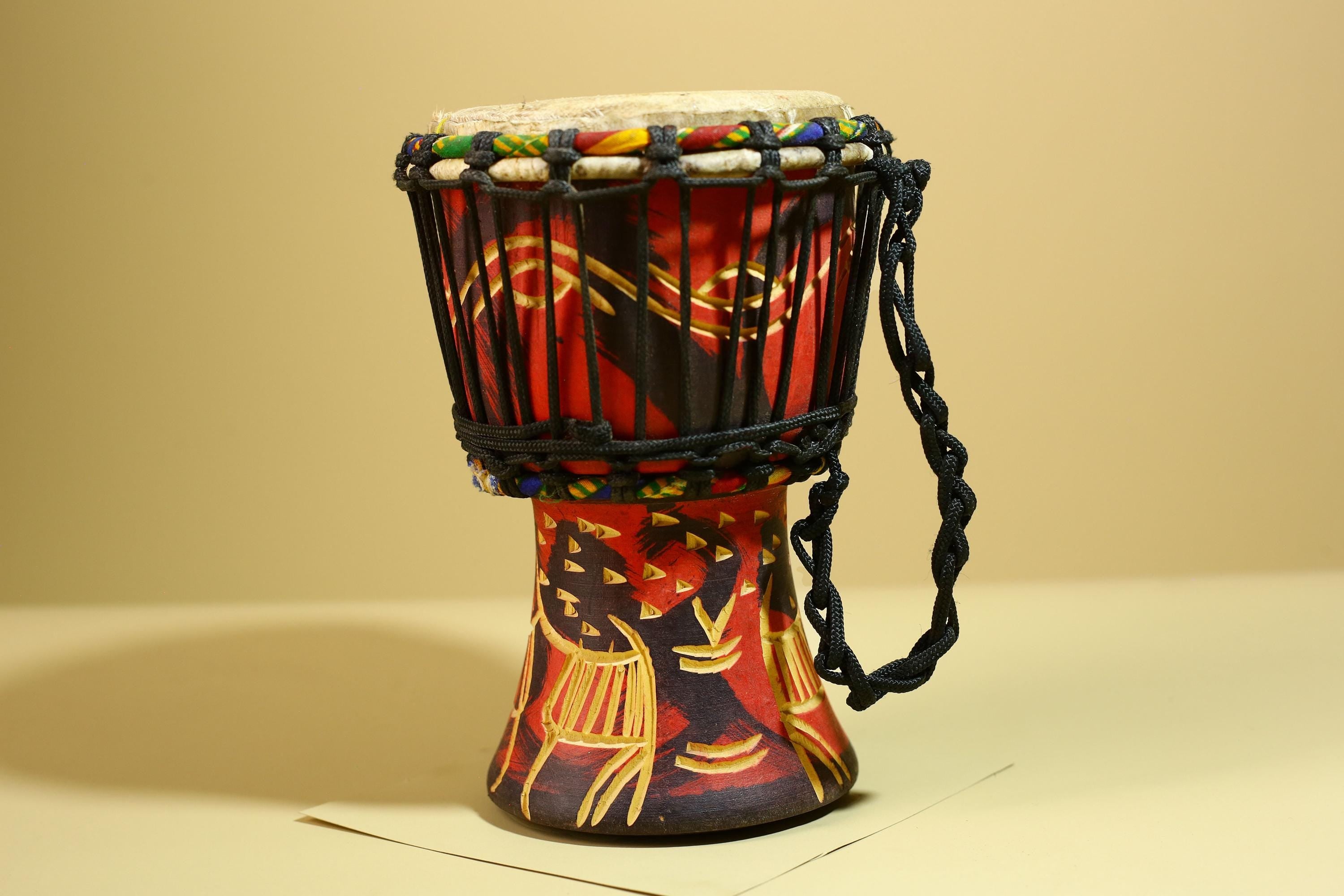 African Djembe Drum Carved Wood Rope Tuned Hand Drum Tribal Art Decor-G5942