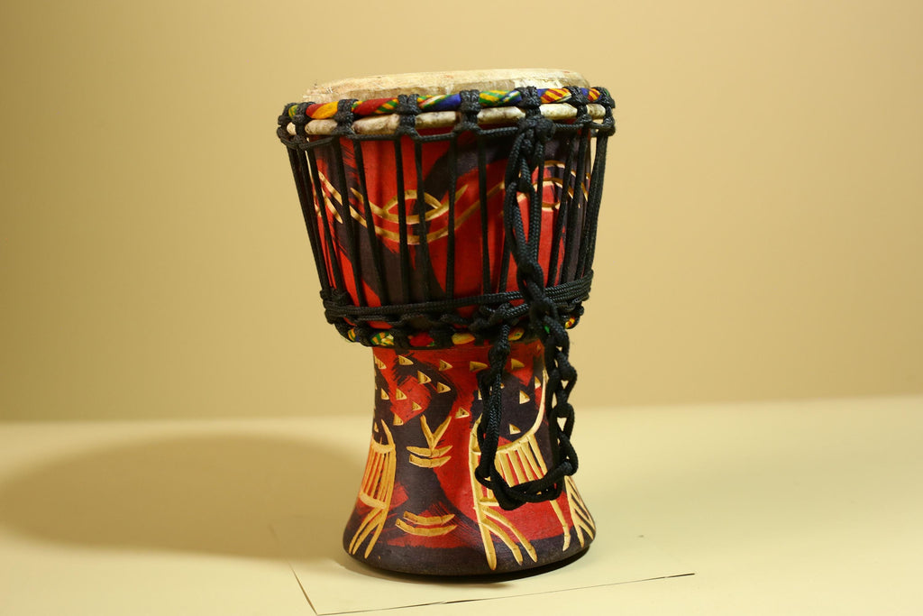 African Djembe Drum Carved Wood Rope Tuned Hand Drum Tribal Art Decor-G5942