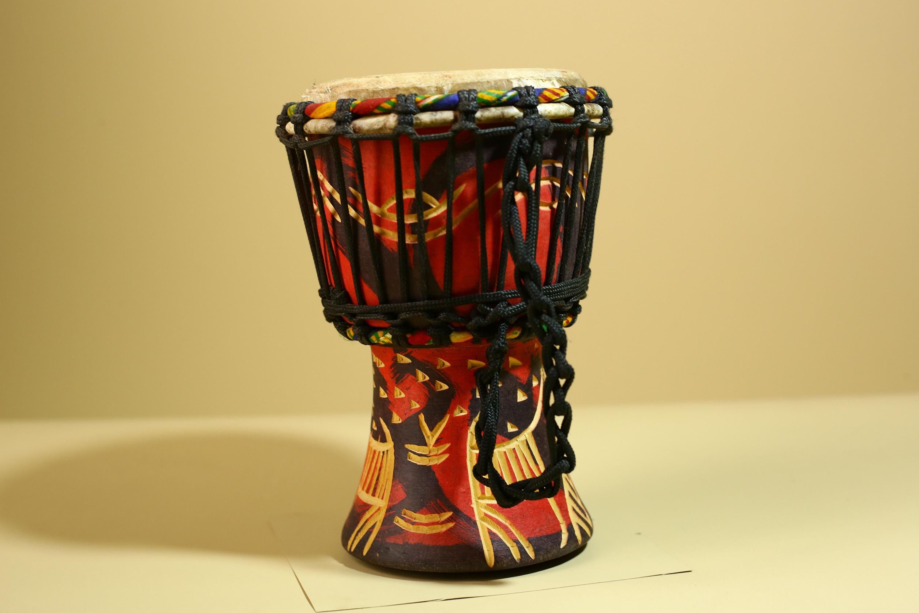 African Djembe Drum Carved Wood Rope Tuned Hand Drum Tribal Art Decor-G5942