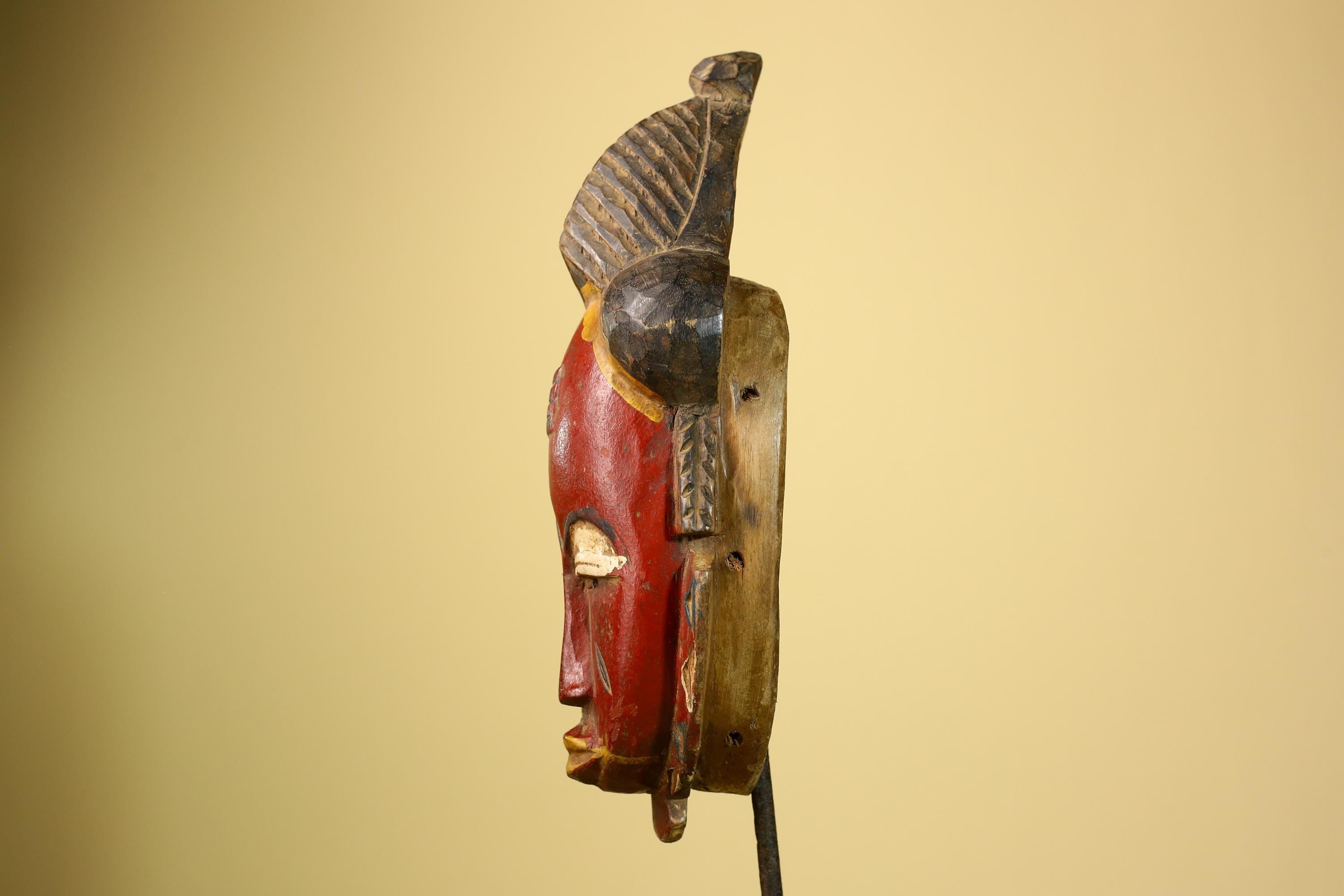 African Baule Mask Carved Wood Painted Red Face Côte d’Ivoire Tribal Art-G5943