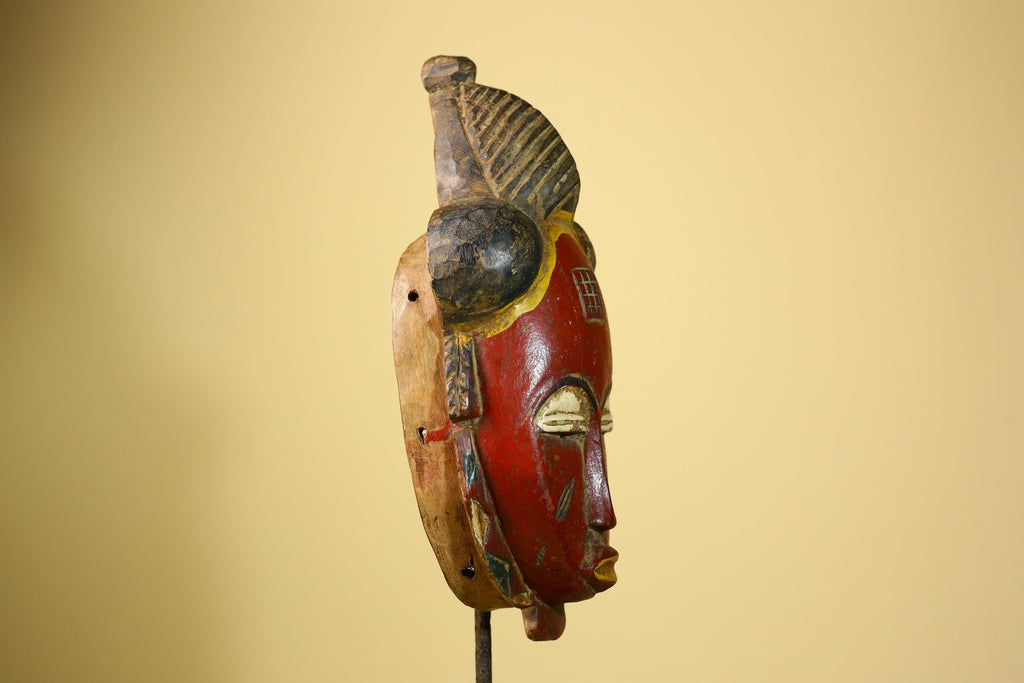 African Baule Mask Carved Wood Painted Red Face Côte d’Ivoire Tribal Art-G5943