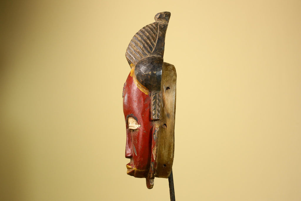 African Baule Mask Carved Wood Painted Red Face Côte d’Ivoire Tribal Art-G5943