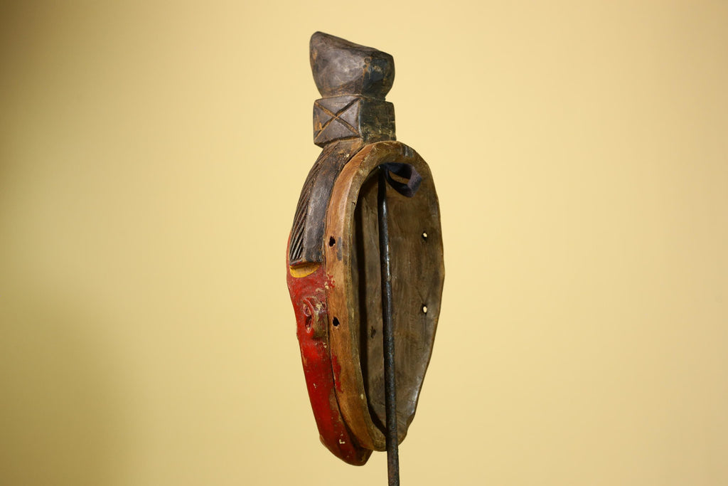 African Baule Mask Carved Wood Red Painted Face Côte d’Ivoire Tribal Art-G5944
