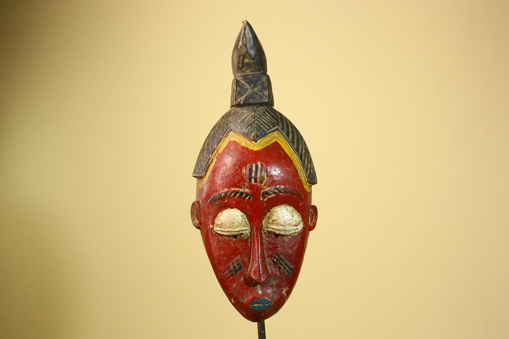 African Baule Mask Carved Wood Red Painted Face Côte d’Ivoire Tribal Art-G5944