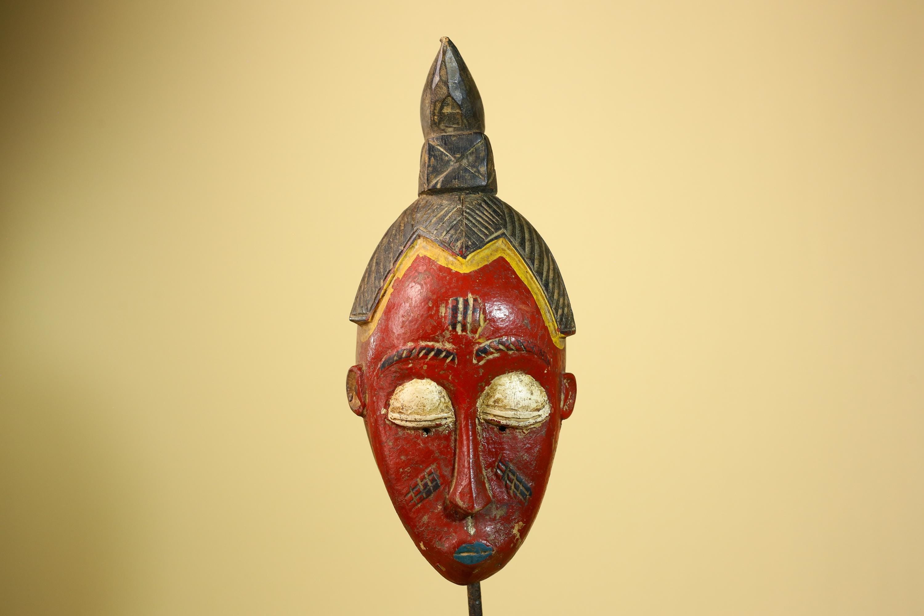 African Baule Mask Carved Wood Red Painted Face Côte d’Ivoire Tribal Art-G5944