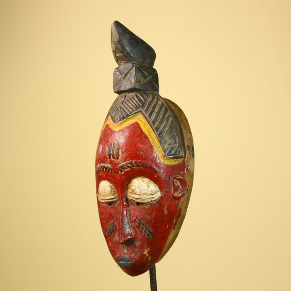 African Baule Mask Carved Wood Red Painted Face Côte d’Ivoire Tribal Art-G5944