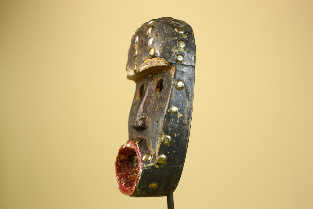 African Tribal Mask Wood With Metal Studs Côte d’Ivoire Ritual Decor-G5945