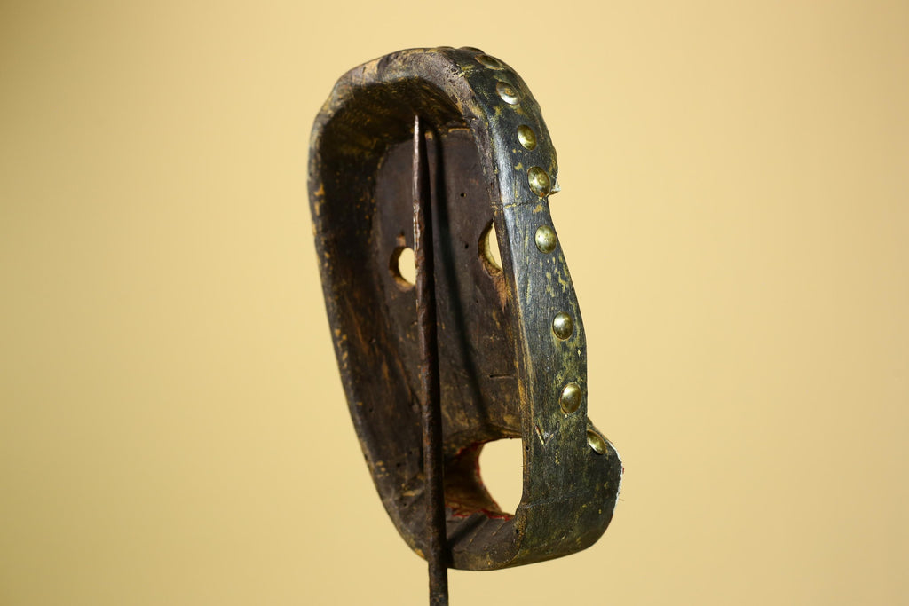 African Tribal Mask Wood With Metal Studs Côte d’Ivoire Ritual Decor-G5945