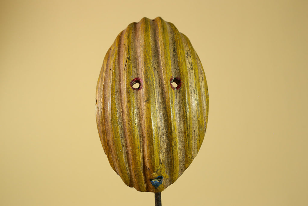 African Tribal Mask Carved Wood Striped Design West Africa Art Decor-G5946