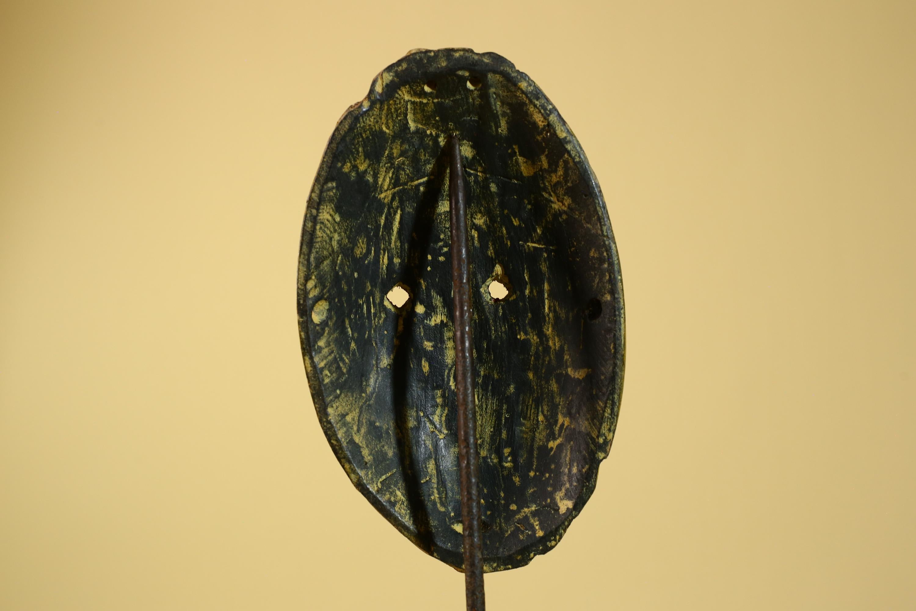 African Tribal Mask Carved Wood Striped Design West Africa Art Decor-G5946