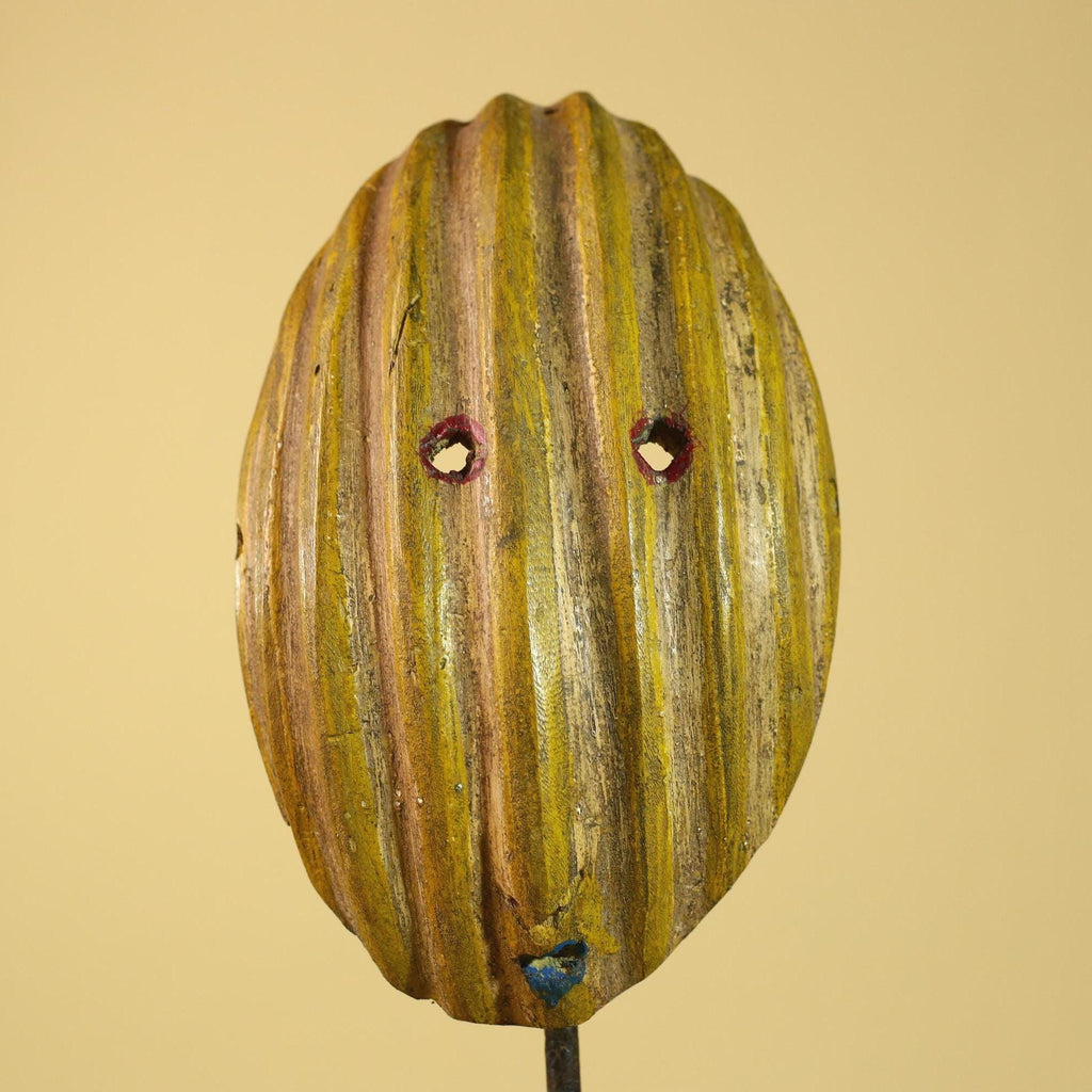 African Tribal Mask Carved Wood Striped Design West Africa Art Decor-G5946