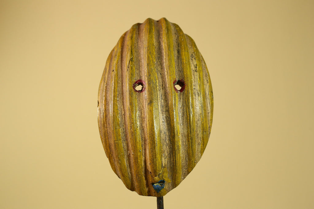 African Tribal Mask Carved Wood Striped Design West Africa Art Decor-G5946