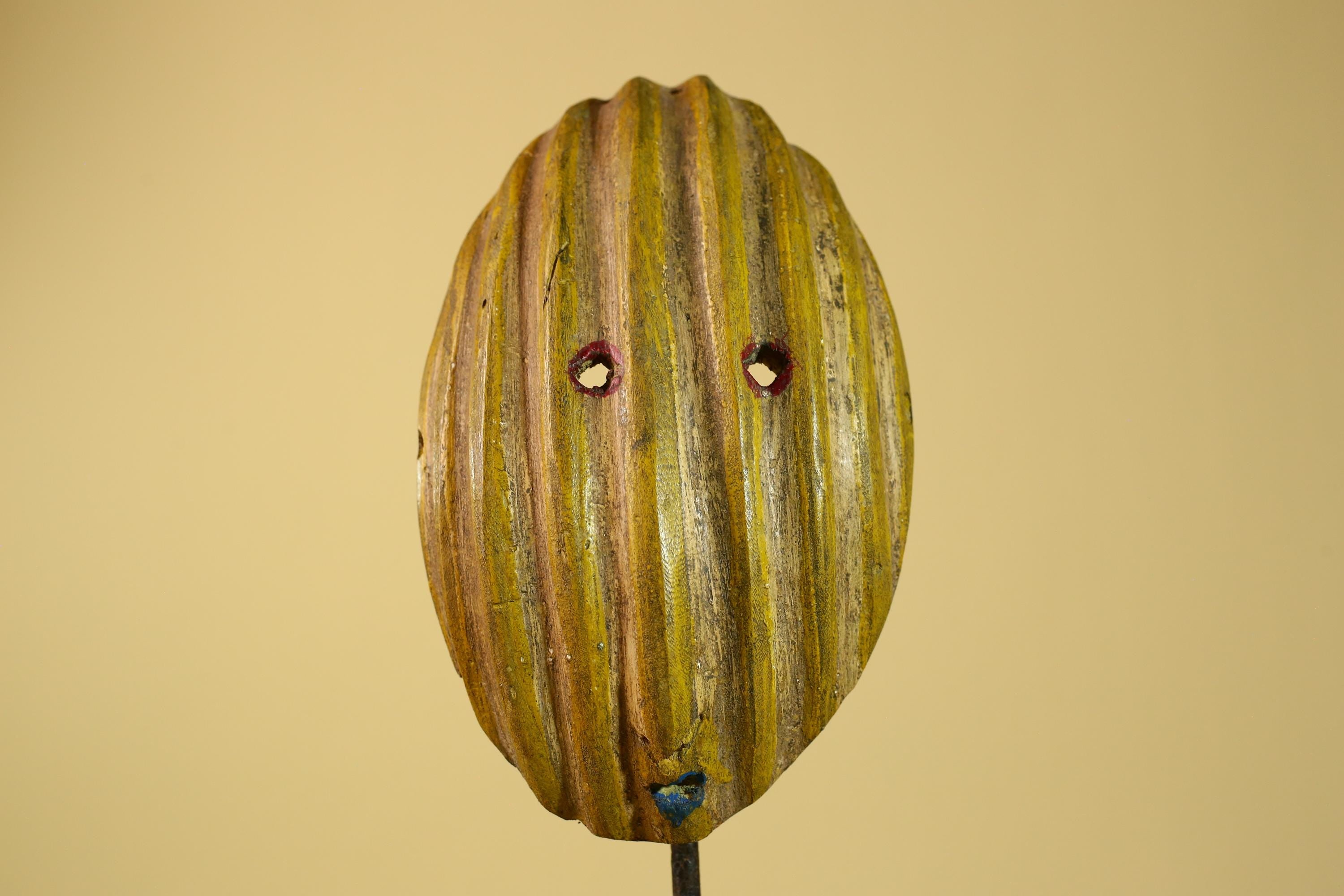 African Tribal Mask Carved Wood Striped Design West Africa Art Decor-G5946