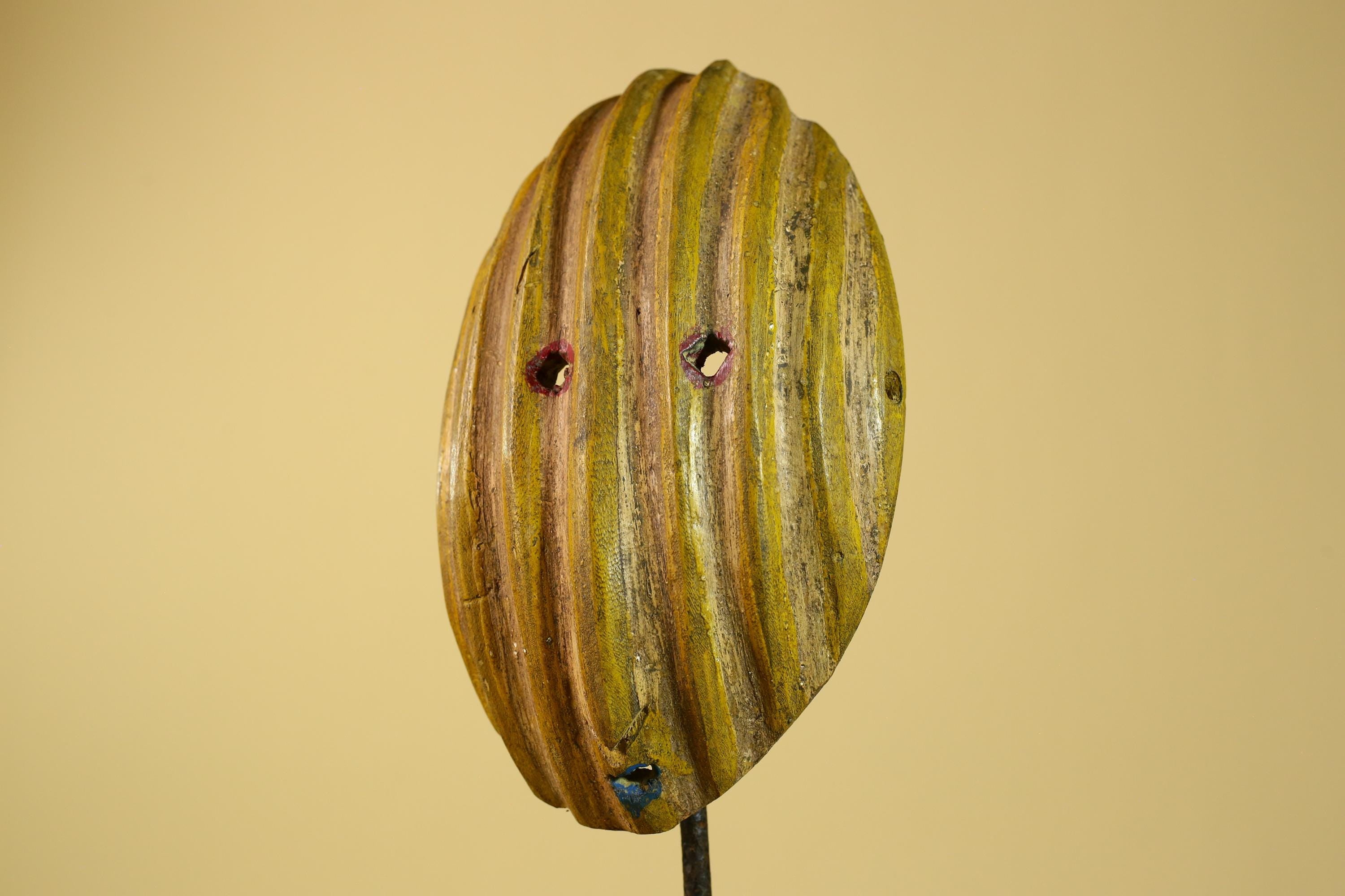 African Tribal Mask Carved Wood Striped Design West Africa Art Decor-G5946