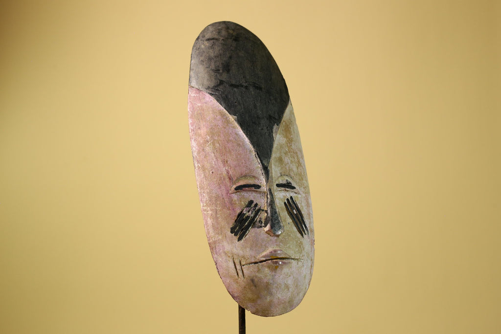 African Tribal Mask Carved Wood Painted Features Gabon Art Decor-G5947