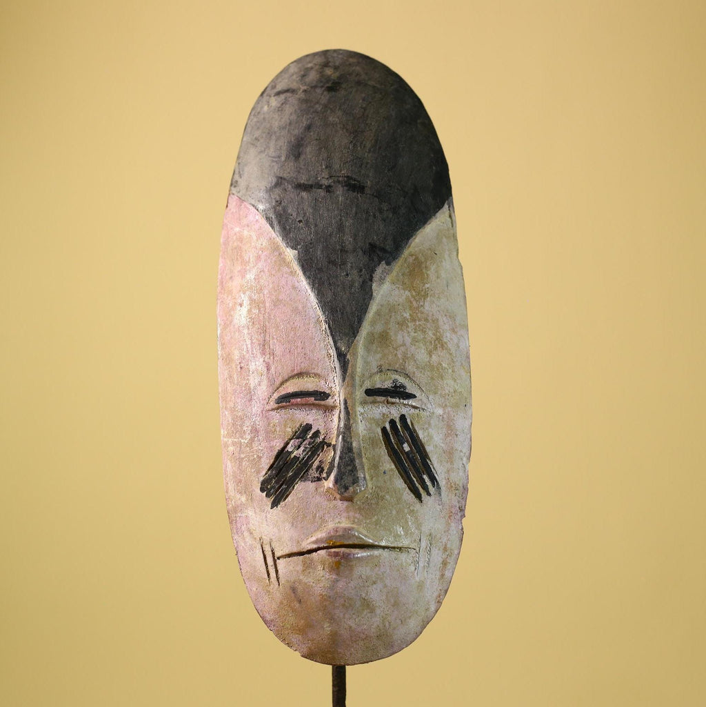 African Tribal Mask Carved Wood Painted Features Gabon Art Decor-G5947