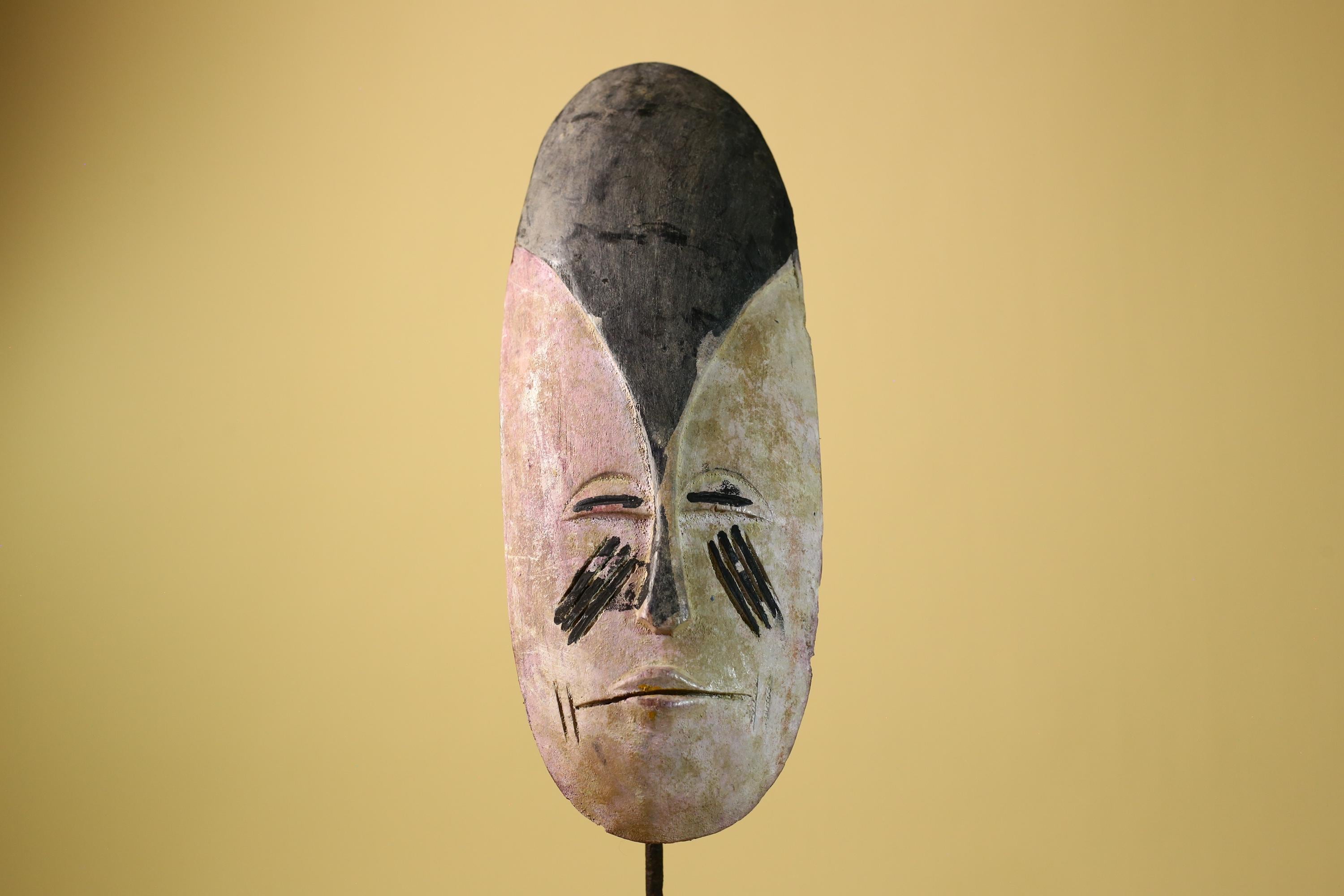 African Tribal Mask Carved Wood Painted Features Gabon Art Decor-G5947