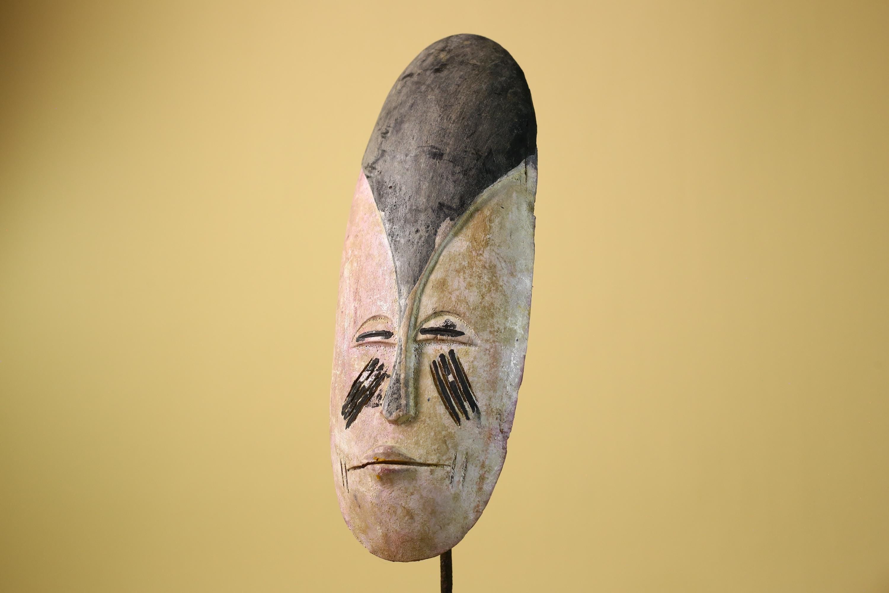 African Tribal Mask Carved Wood Painted Features Gabon Art Decor-G5947