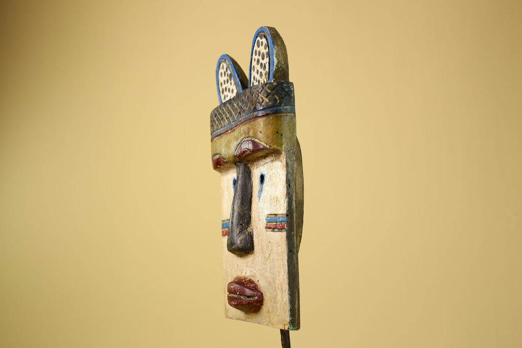 African Tribal Mask Carved Wood Painted Features Congo Wall Art Decor-G5948