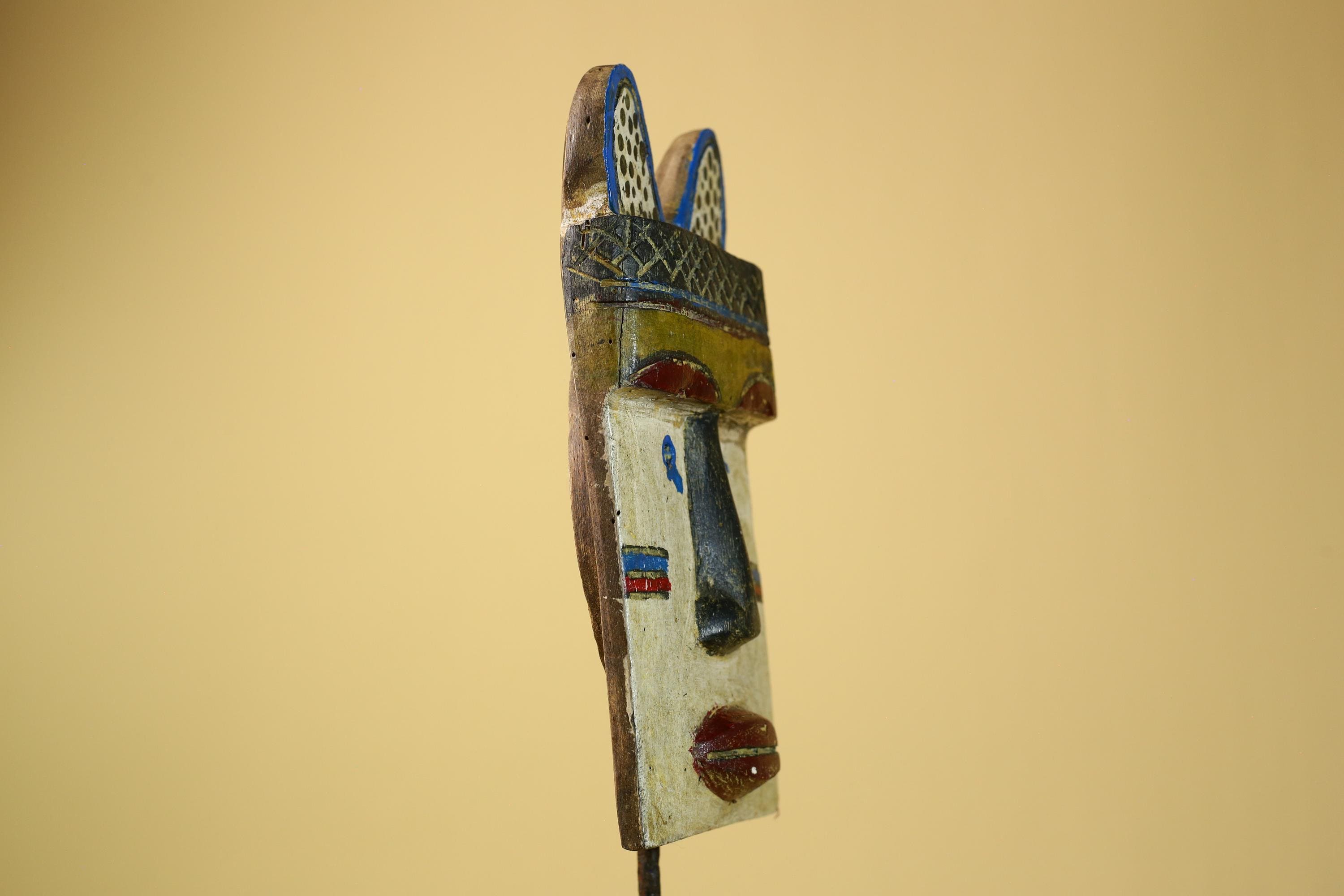 African Tribal Mask Carved Wood Painted Features Congo Wall Art Decor-G5948