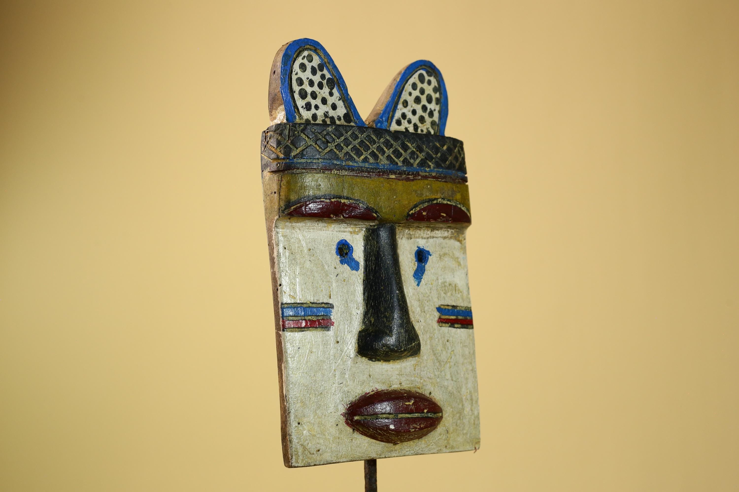 African Tribal Mask Carved Wood Painted Features Congo Wall Art Decor-G5948