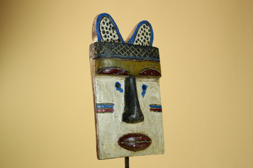 African Tribal Mask Carved Wood Painted Features Congo Wall Art Decor-G5948