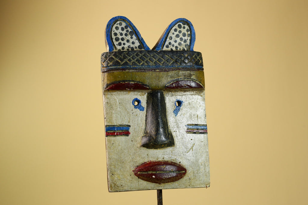 African Tribal Mask Carved Wood Painted Features Congo Wall Art Decor-G5948