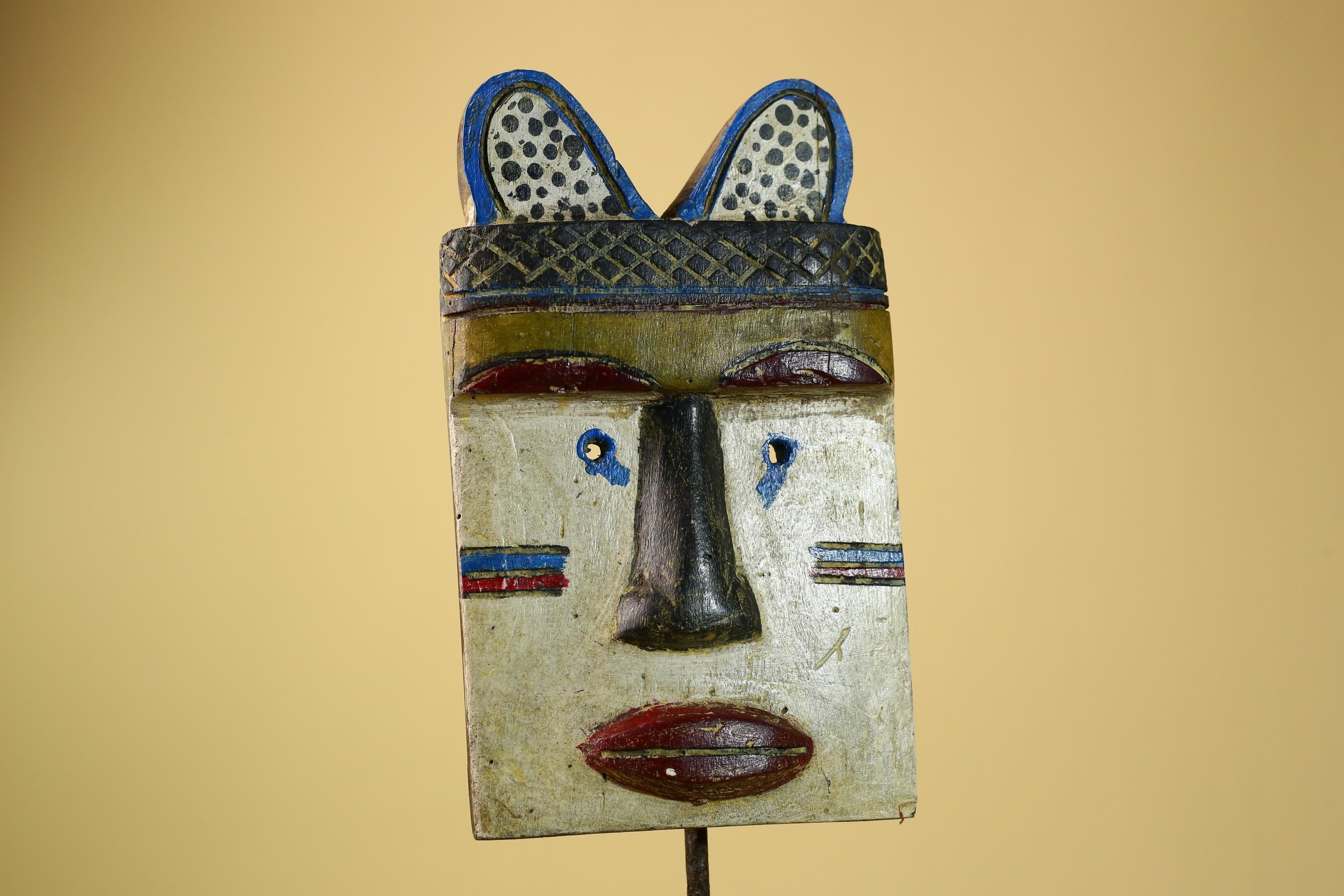 African Tribal Mask Carved Wood Painted Features Congo Wall Art Decor-G5948