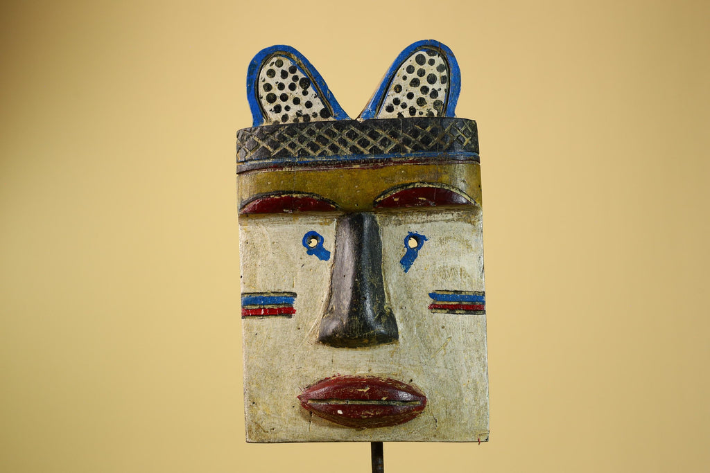 African Tribal Mask Carved Wood Painted Features Congo Wall Art Decor-G5948