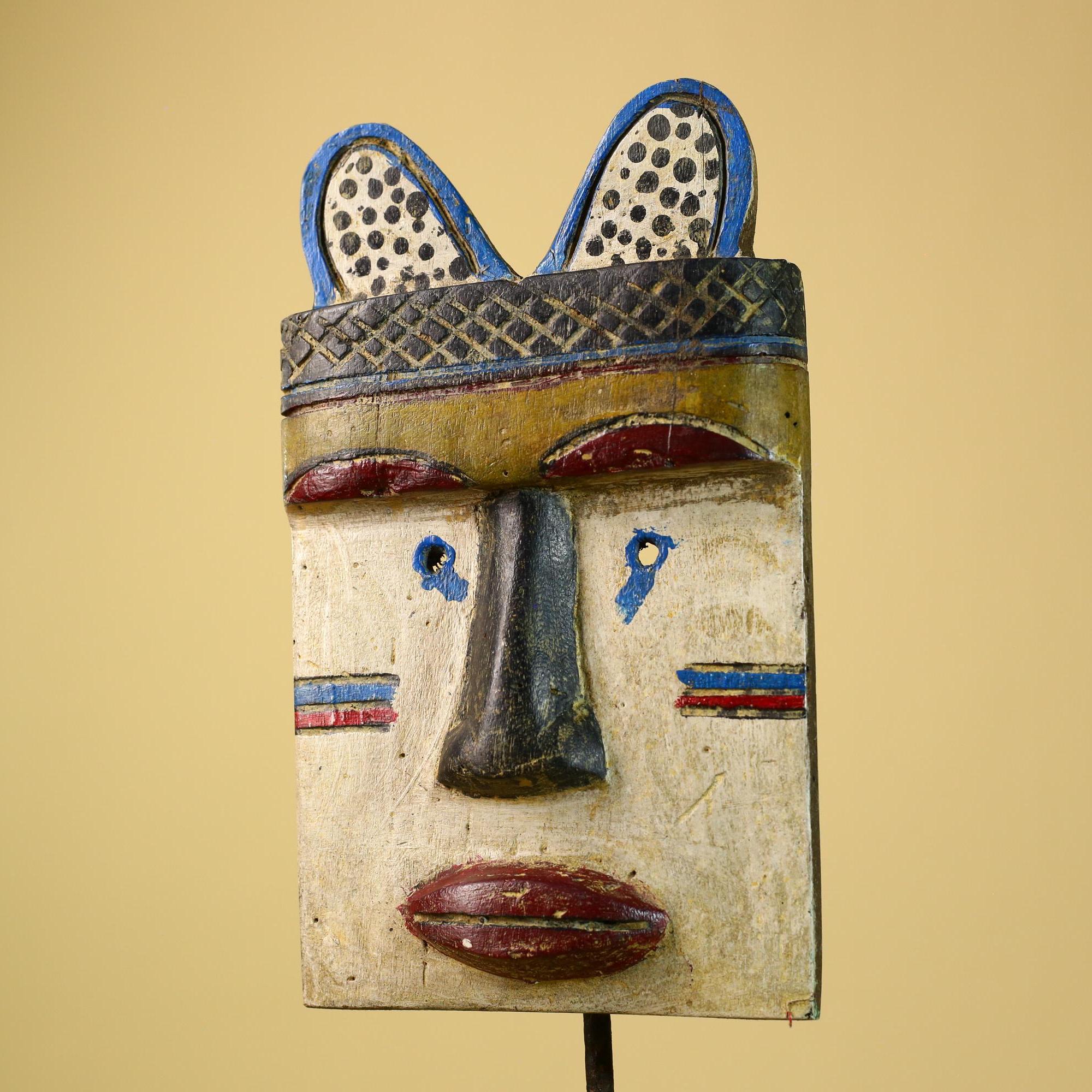 African Tribal Mask Carved Wood Painted Features Congo Wall Art Decor-G5948