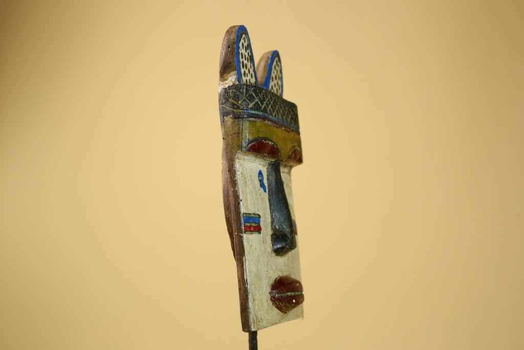 African Tribal Mask Carved Wood Painted Features Congo Wall Art Decor-G5948