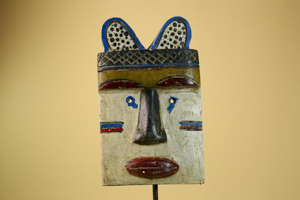 African Tribal Mask Carved Wood Painted Features Congo Wall Art Decor-G5948