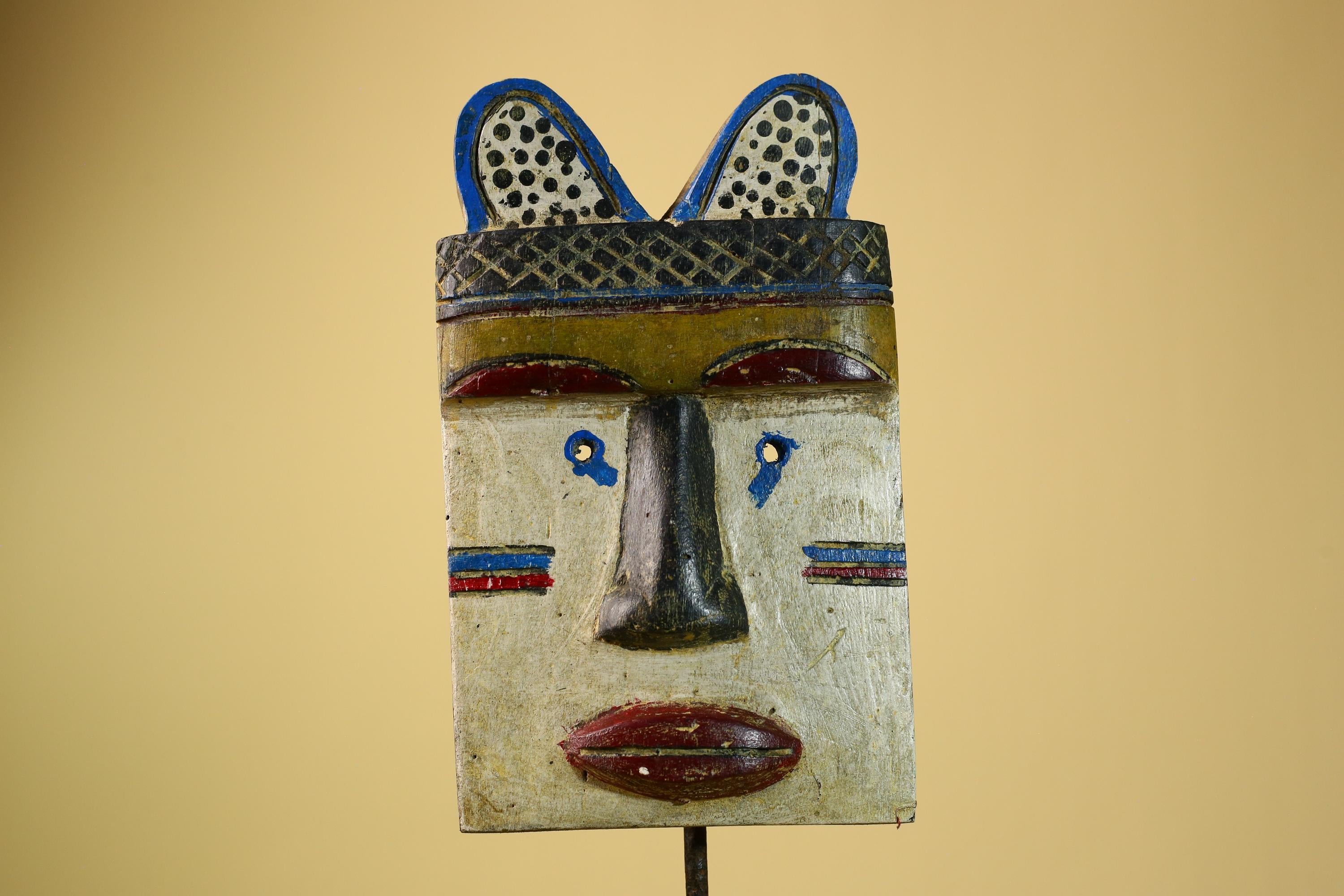 African Tribal Mask Carved Wood Painted Features Congo Wall Art Decor-G5948
