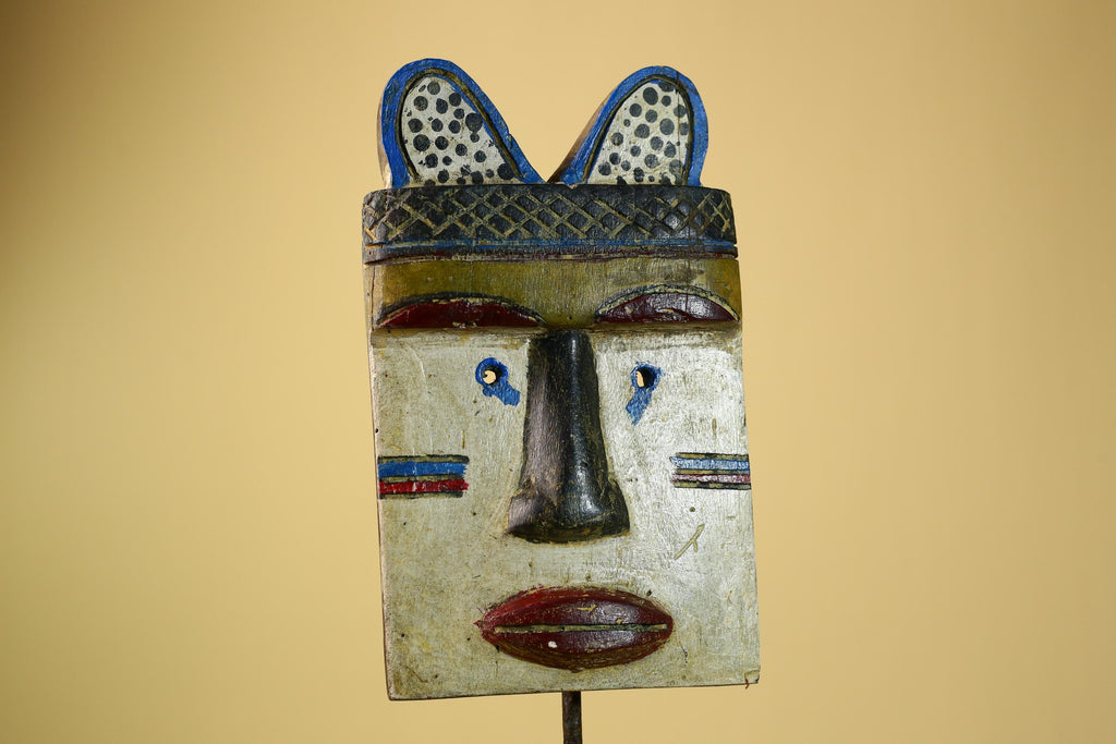 African Tribal Mask Carved Wood Painted Features Congo Wall Art Decor-G5948