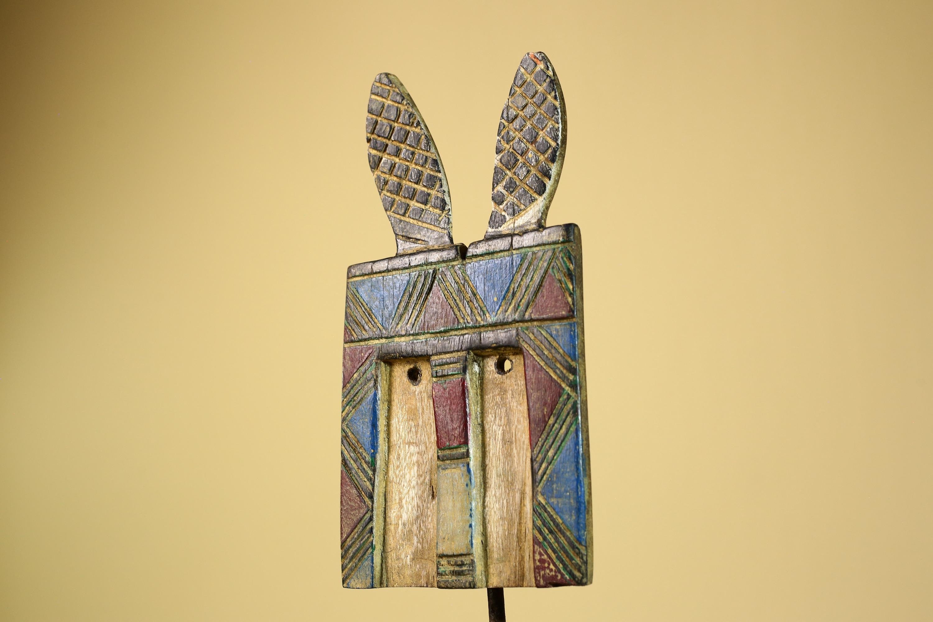African Bwa Mask Carved Wood Painted Geometric Design Burkina Faso Tribal Art-G5949